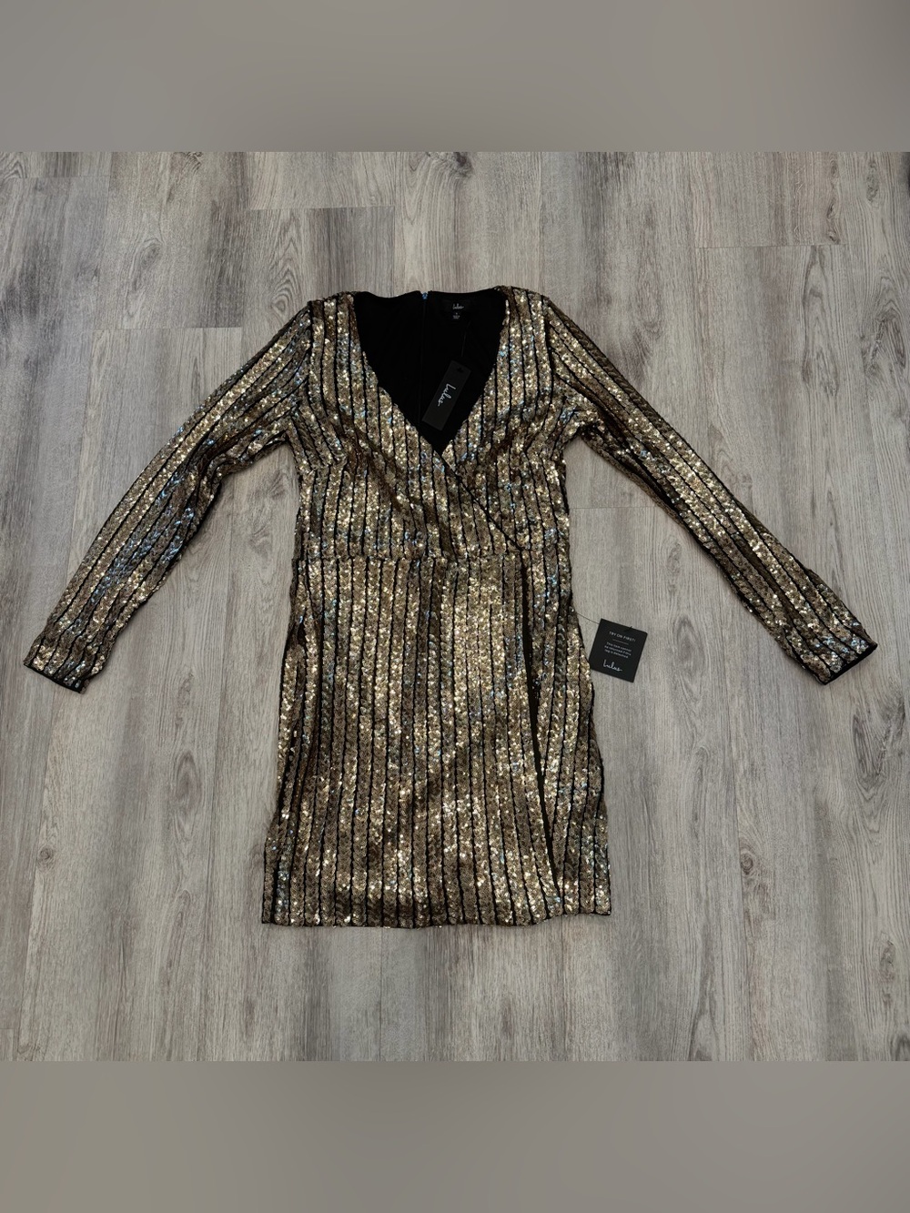 Lulus NWT Gold Sequin Long Sleeve Mini Cocktail Party Dress Large - Picture 1 of 2